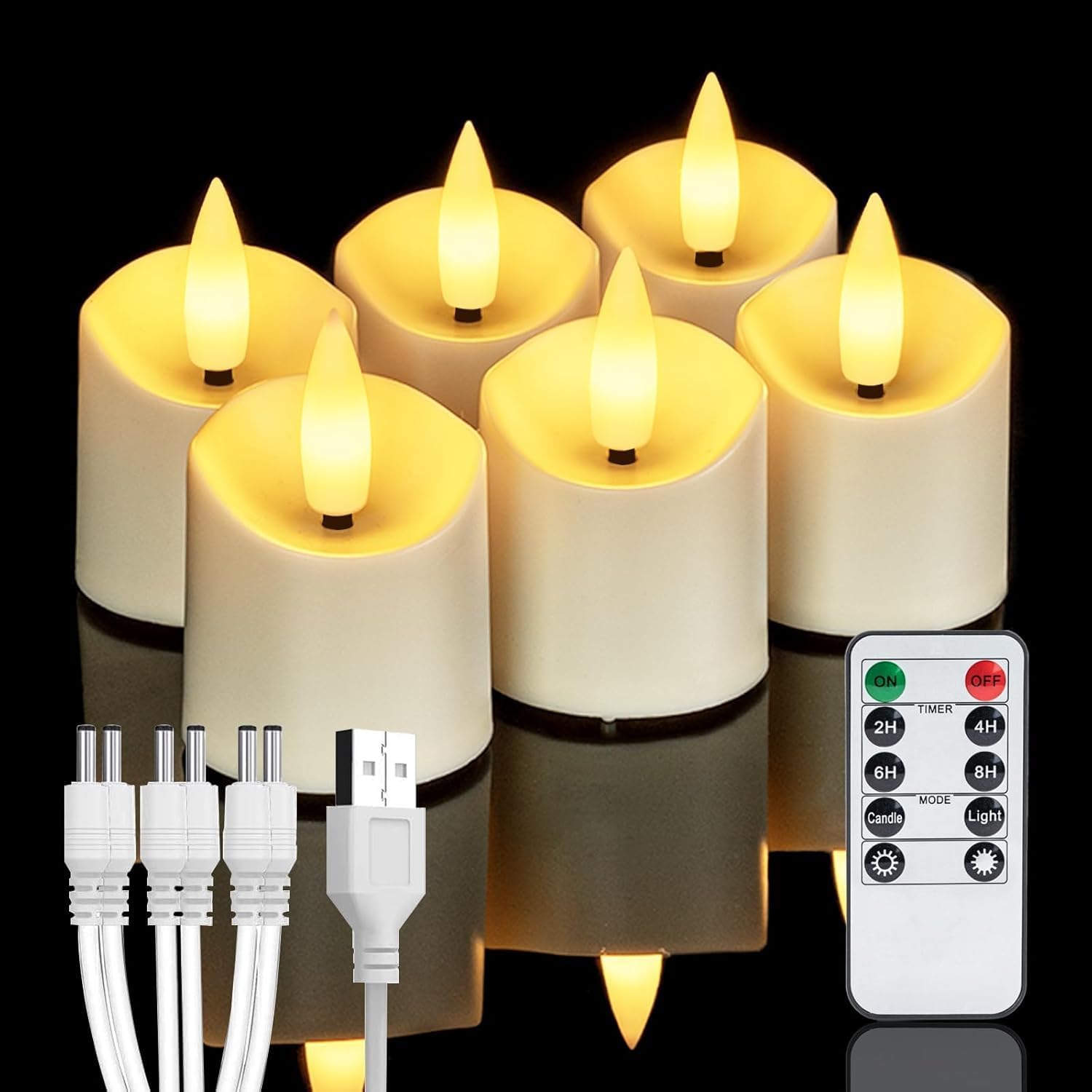 Homemory Rechargeable Battery Tea Lights with Remote 2/4/6/8H Timer, 3D Wick Flicker Bright Flameless Electric Candles, Home Decor Seasonal, 6-Pack