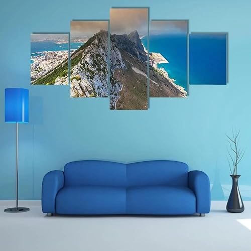 ERGO PLUS Gibraltar - Cuadro de pintura de roca sobre lienzo, para decoración moderna del hogar, marco de madera de 5 piezas, listo para colgar (60