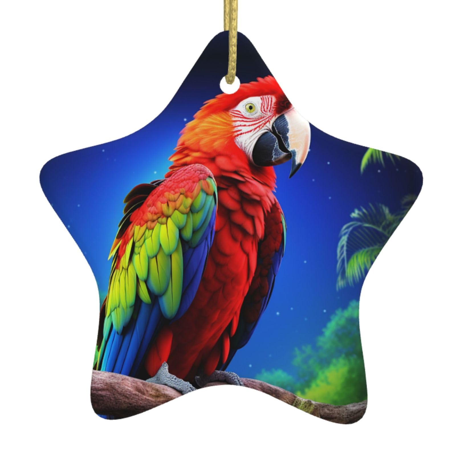 Ceramic Christmas Tree Hanging Ornaments with Gold Ropes Christmas Tree Decorations Star Ceramic Parrot Pendant Keepsake Decorations for Holiday Xmas Gift Ideas