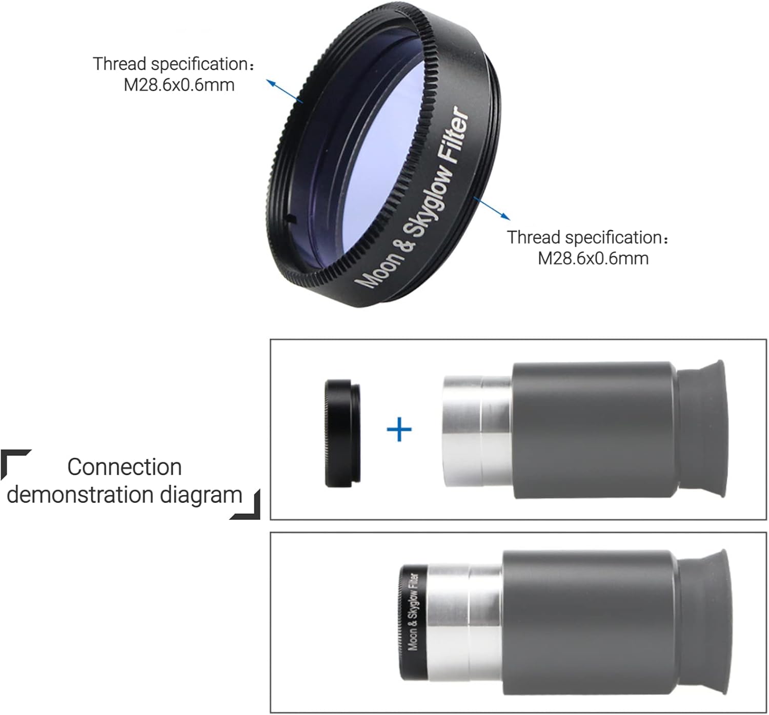 1.25 inch Moon Filter,Aluminum Alloy Sky Glow & Moon Filter Optical Glass for Telescope Eyepiece Cuts Light Pollution