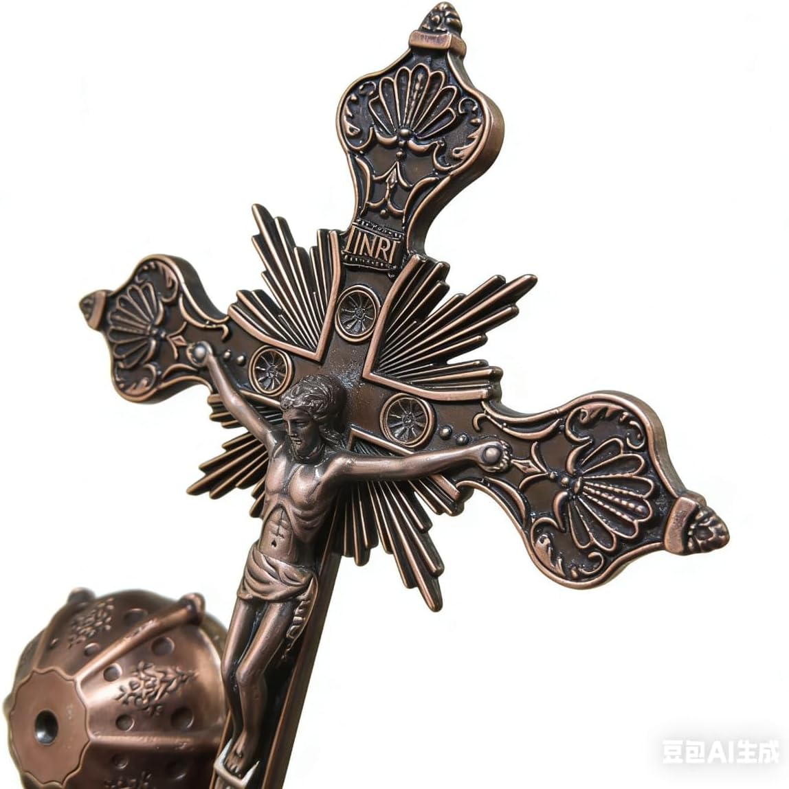 10" Bronze Catholic Metal Stand Crucifix – Ornate Victorian Style Jesus Cross with Base, Antique Copper & Religious Home Décor, Altar, Gift