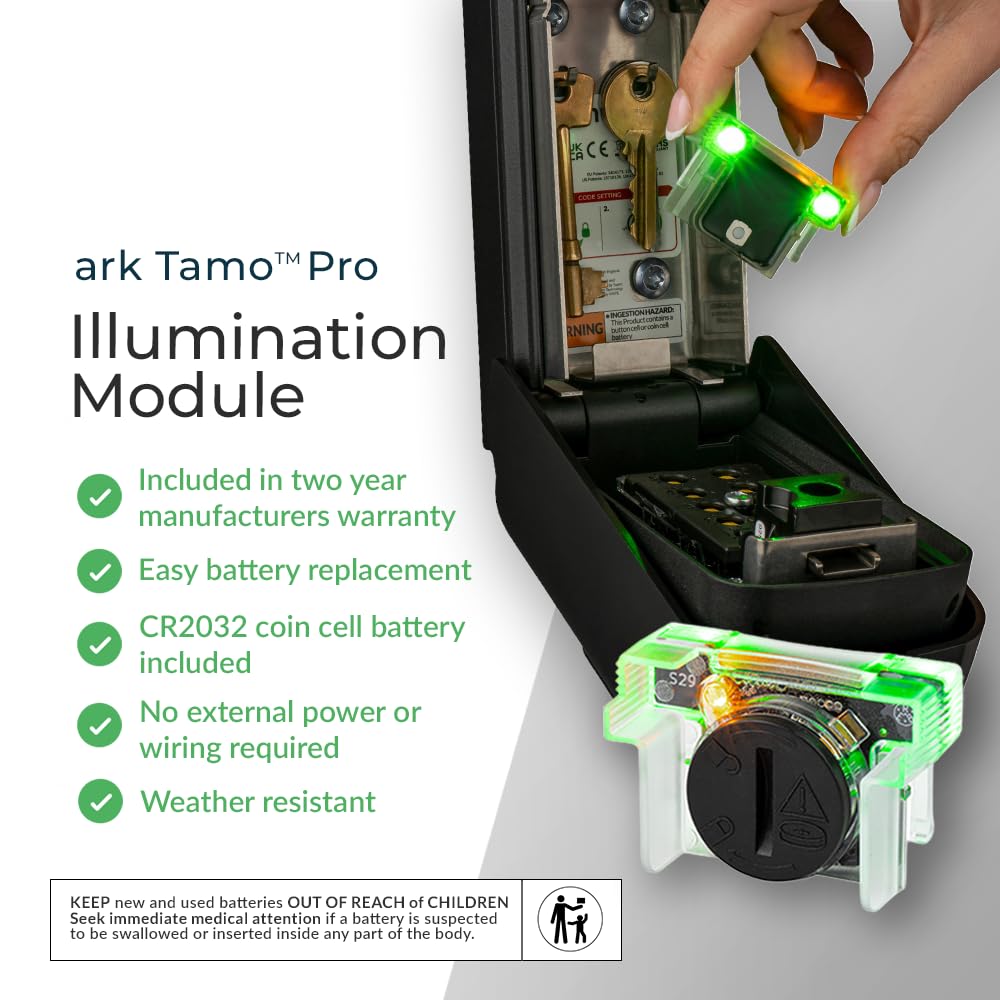 ark Tamo Pro - Caja de seguridad para llaves de pared para exteriores, con botones multipulsadores iluminados, caja de seguridad con combinación de código de 9,7 m, ideal para el hogar, Airbnb y