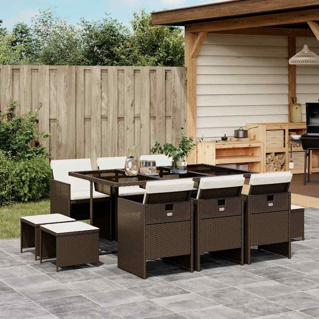 vidaXL Ensemble à Manger de Jardin avec Coussins 9 pcs, Table et Chaise de Terrasse, Meubles de Patio, Mobilier d'Extérieur, Marron Résine Tressée
