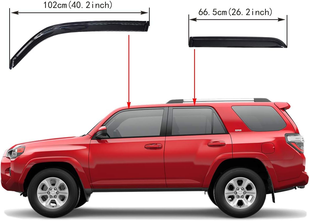 Lightronic WV94242 Outside-Mount Side Window Visor Deflector Rain Guard, Dark Smoke Shatterproof, 4-Pieces Set for 2010-2023 Toyota 4Runner