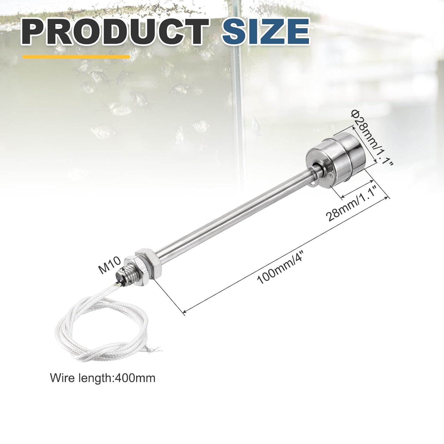 MECCANIXITY Stainless Steel Float Switch, 100mm Rod 110V DC 0.2A Vertical Water Level Sensor M10 Thread Single Tank Liquid Level Controller for Pump/Alarm 1 Pcs
