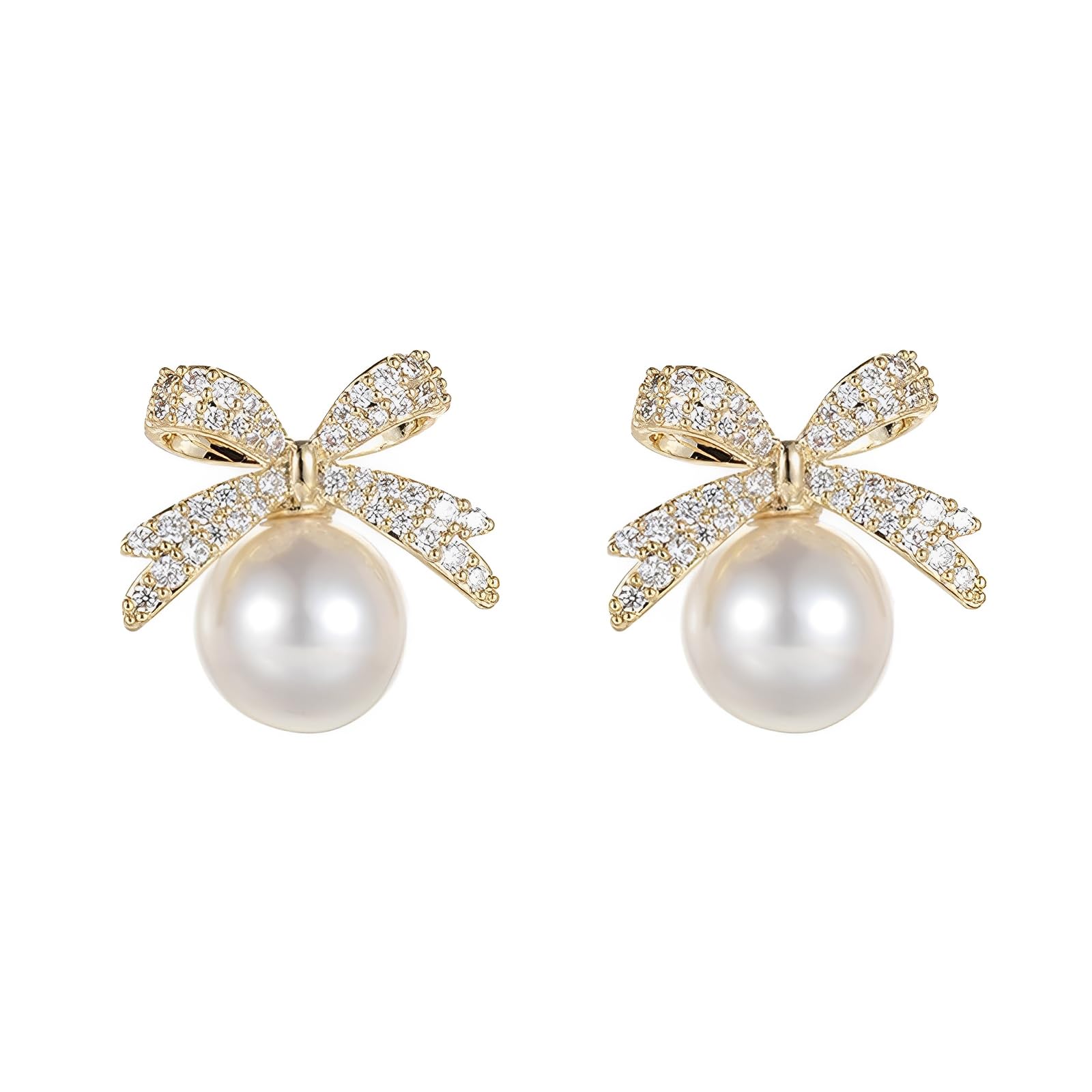 Pearl Earrings, Bow Earrings, Pearl Earrings For Women, Bow Earrings For Women, Pearl Drop Earrings,Christmas Party Jewelry Earrings,Silver Needle Inlaid Diamond Style Design Earrings(White Pearl)