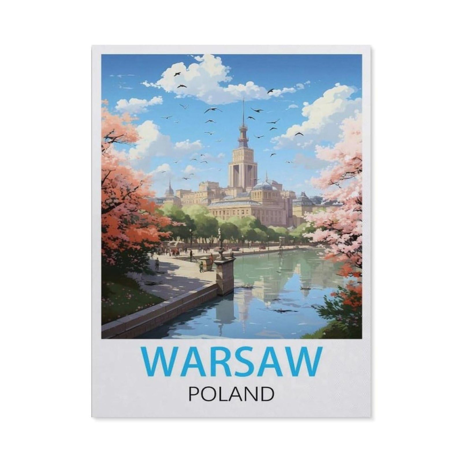 BEAYODKP DIY 5D Diamond Painting Kits，Warsaw Poland Vintage Travel Poster，Diamond Painting for Beginner Adults Rhinestone Numbered Diamond Arts Home Wall Decor（40 x 50 cm/15.74 x 19.68 inches）-BZ29