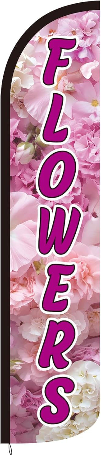 2.5 x 12 ft Flowers Feather Flag Only - Windless Single-sided Printing Feather Flag Outdoor Business Advertising Banner, NO POLE(Light Pink)