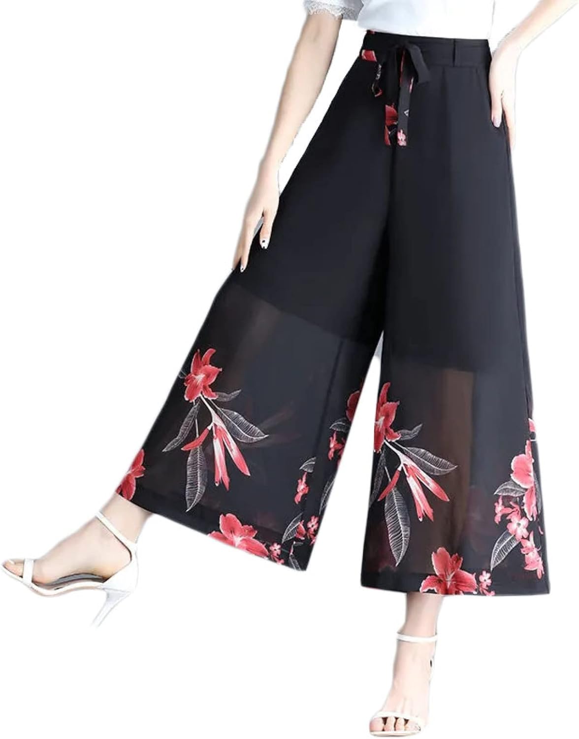 レディース ガウチョパンツ ワイドパンツ スカーチョ パンツ スカンツ キュロット ズボン 無地 スカート 透け感 ウエストゴム シ