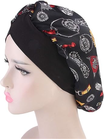 Qianmome Unisex Open Wide Elastic Band Satin Pocket Bonnet Silky Dreadlock Braids Baggy Long Cylinder Sleeping Cap