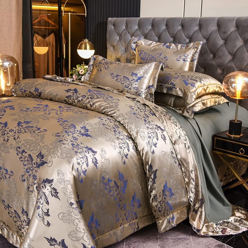 Juego de ropa de cama de 155x220 cm con funda nórdica de satén jacquard barroco y dos fundas de almohada 4
