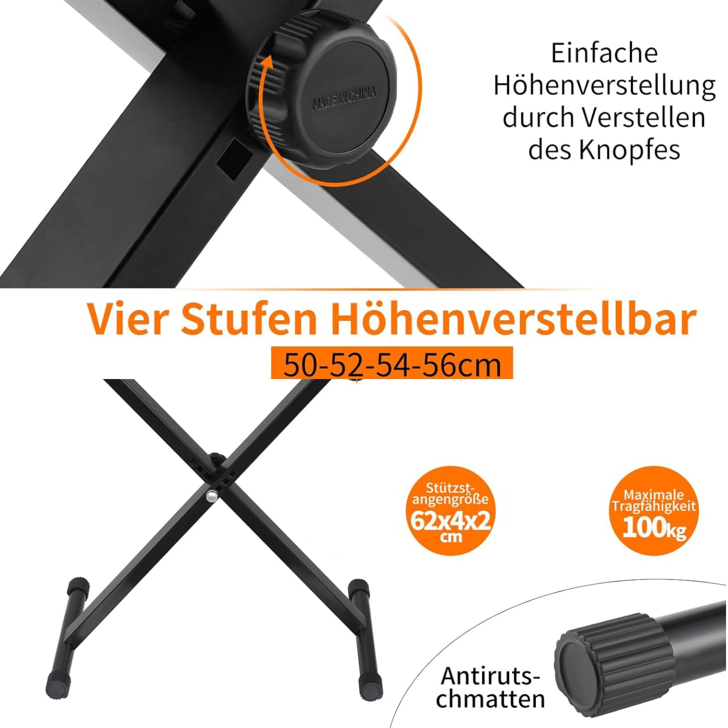 Clevich Verstellbarer Klavierhocker 50-52-54-56CM, X-förmiger Keyboard Hocker Klappbare, Verdicktem 8CM PU-Kissen, Klavierstuhl Hocker -für Piano Keyboard Tisch in Schwarz