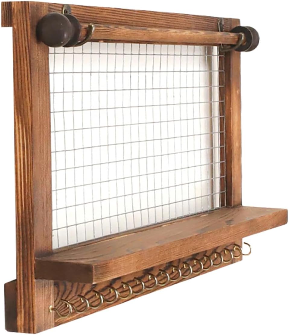 Wooden Wall Mounted Jewelry Display Stand Brown with Rod Pastoral Style Storage Rack for Earrings and Accessories Space Saving Organizer for Home Decor
