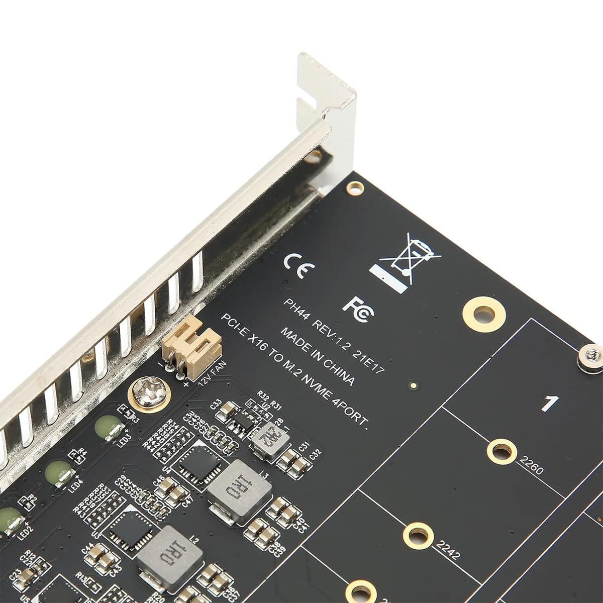 Sarini Carte d'extension de contrôleur hôte 4 Ports NVMe vers PCI-e, Prise en Charge 2230 2242 2260 2280, Adaptateur M.2 NVME vers PCIe X16 (Noir)
