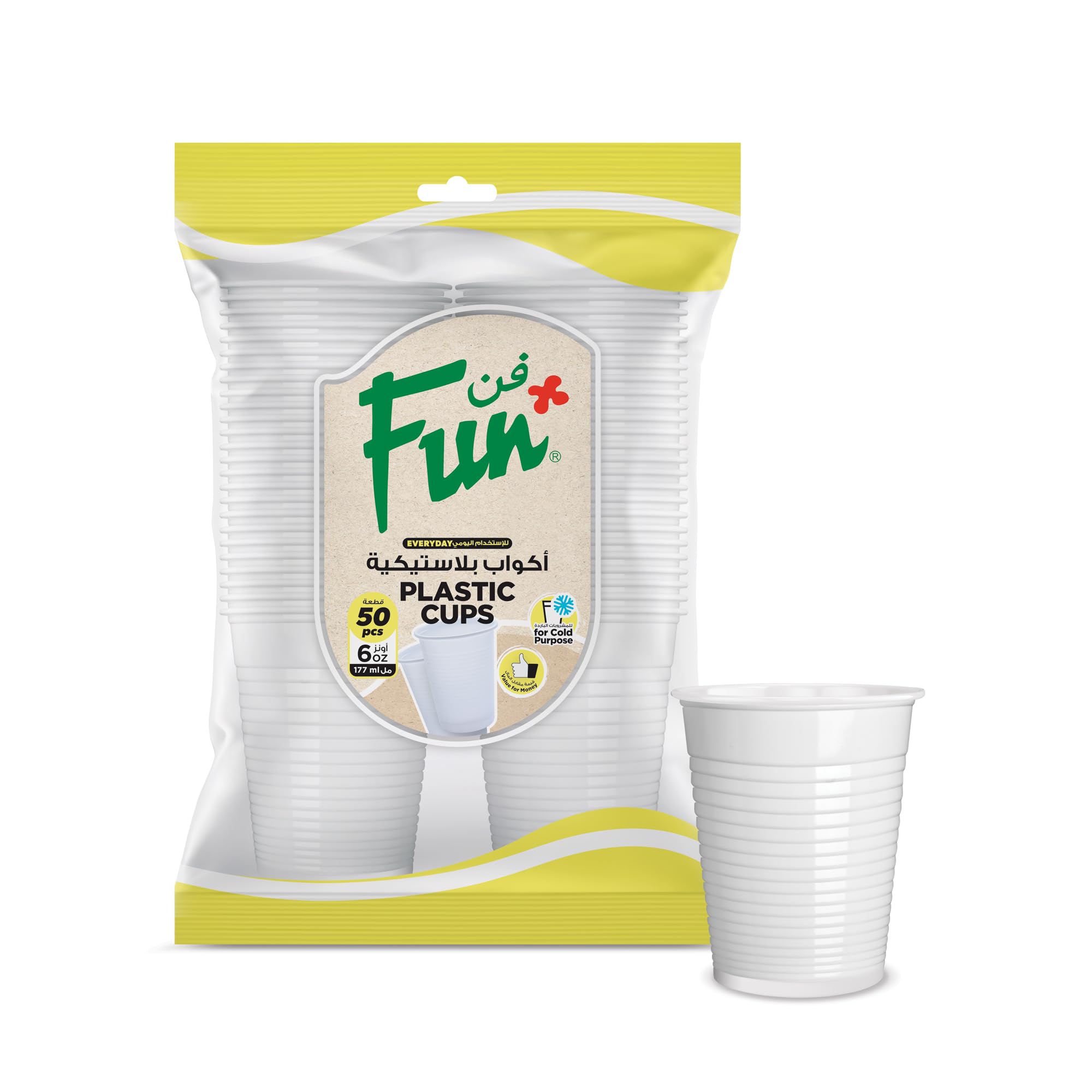 Fun Everyday Disposable Plastic Cup, 6Oz, White, Pack Of 50