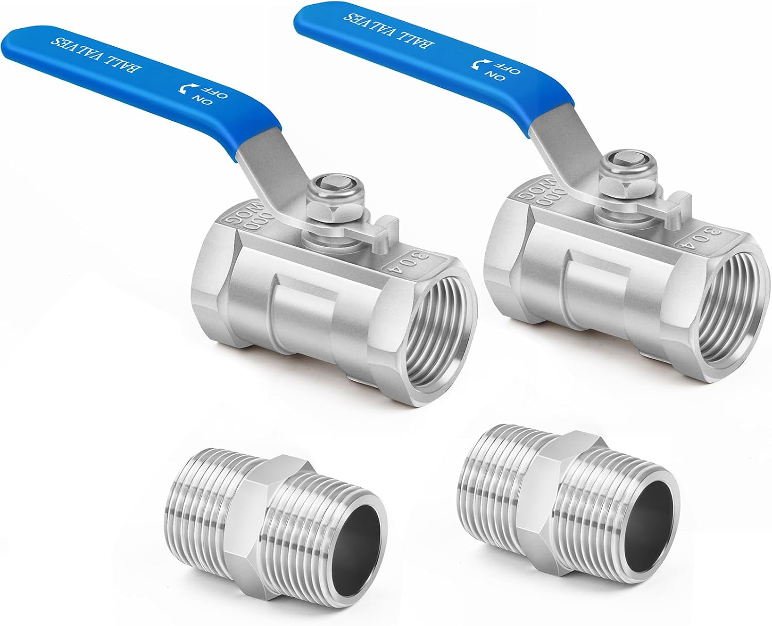 ChillWaves 304 Stainless Steel 1 PC Type Ball Valve，1/4" NPT Female Standard Port with Hex Nipple(2-SET)