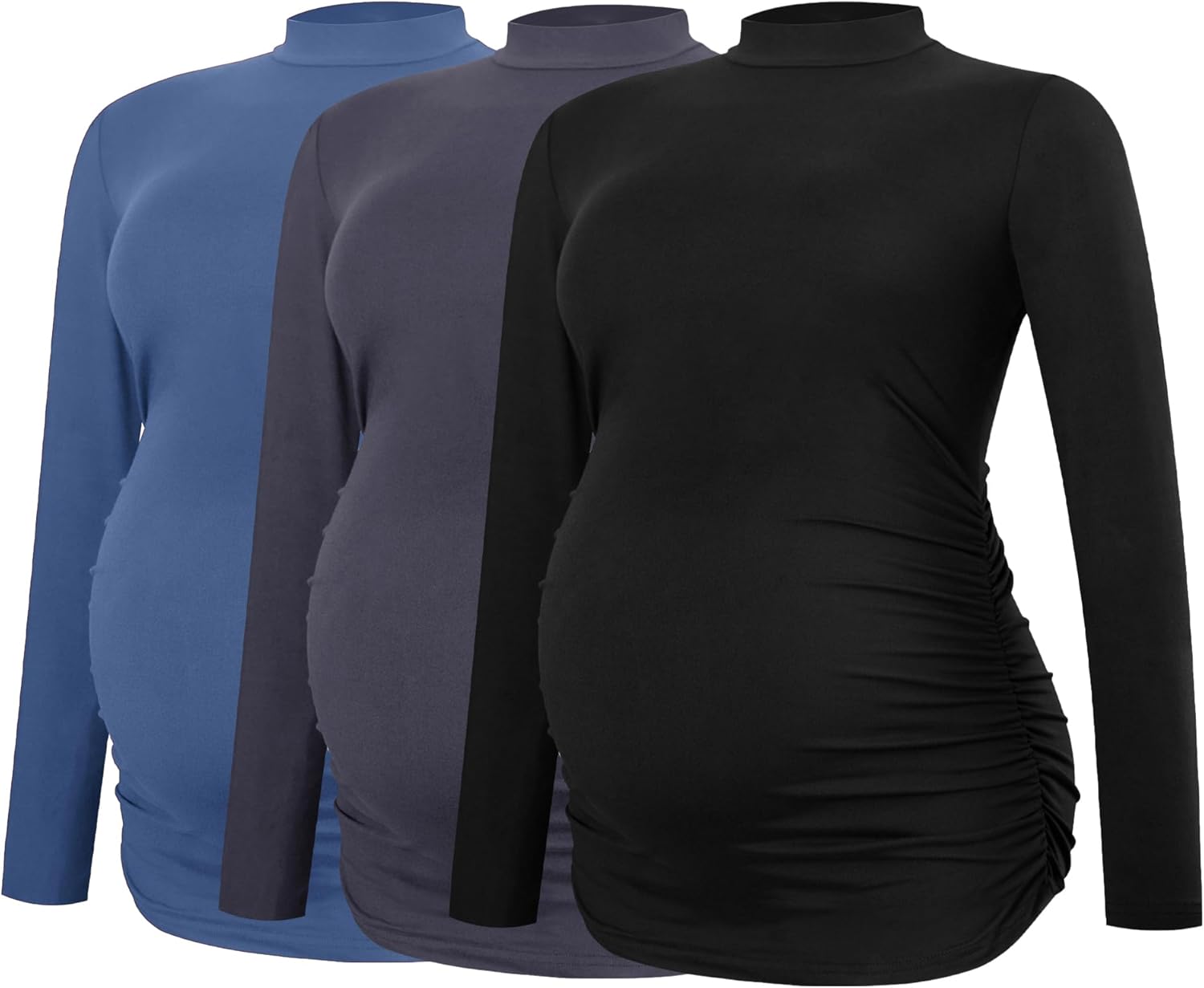 Smallshow Women's Maternity Shirts Crew Neck Long Sleeve Pregnancy Clothes Tops 3 Pack