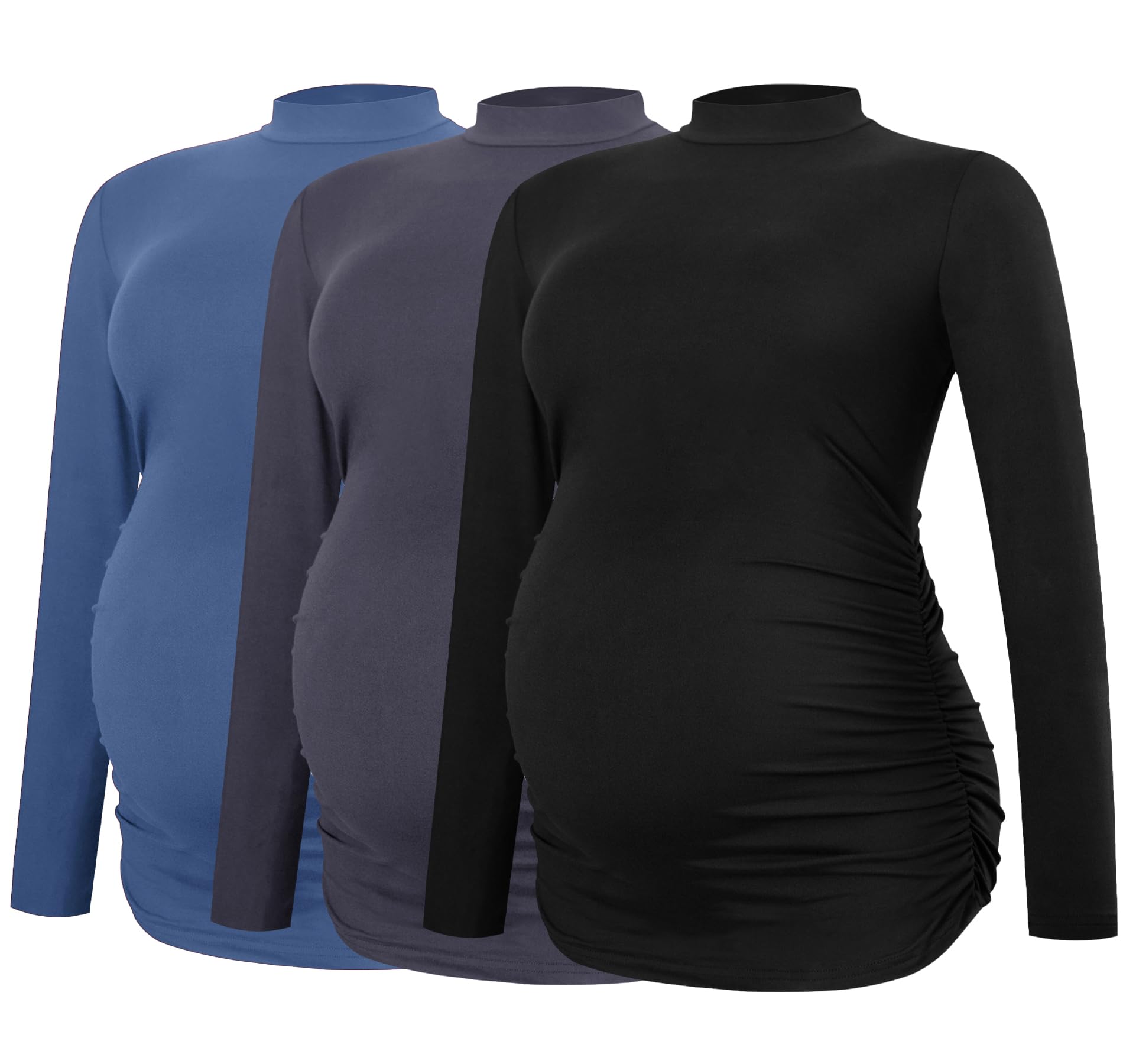 Smallshow Camisetas de maternidad de manga larga con cuello redondo para mujer, paquete de 3