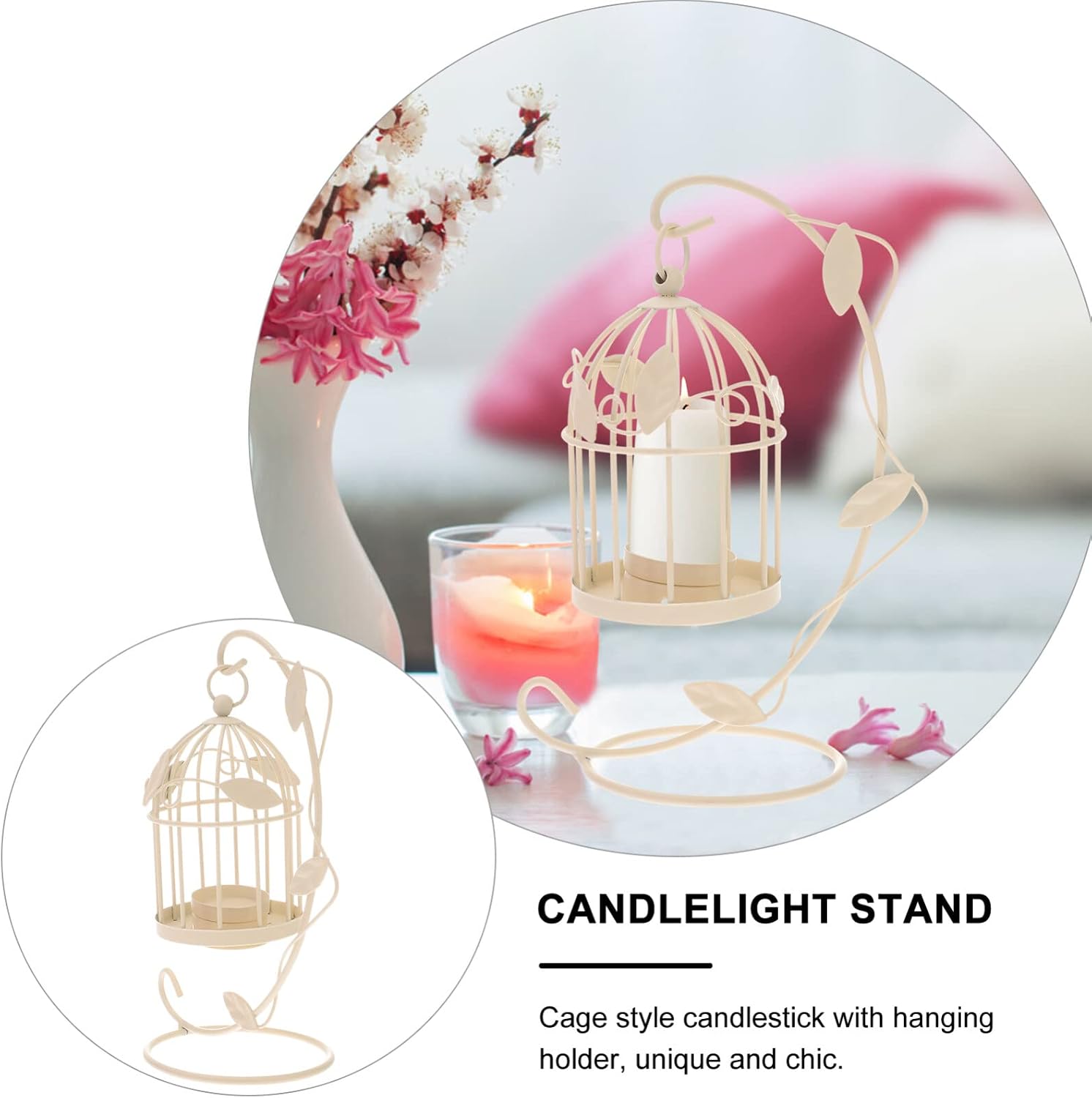 Mobestech Bird Cage Candle Holder Metal Decorative Lantern 4.3 X4.3 X8.7 Vintage Hollow Out Design for Home Wedding Party Centerpiece Decoration
