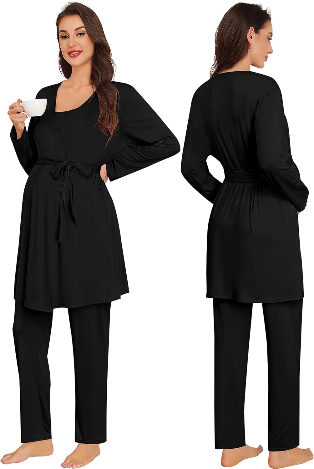 SWOMOG Maternity Pajamas Set 3 PCS Nusing Pajamas Labor and Delivery Gown & Camisole & Pants Postpartum Pjs - Image 5