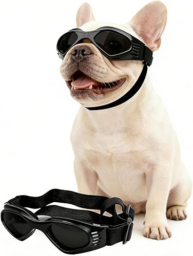 NAMSAN Gafas de sol para perros pequeños a medianos, lentes de sol para perros con protección UV para perros medianos, ciclismo al aire libre, Negro