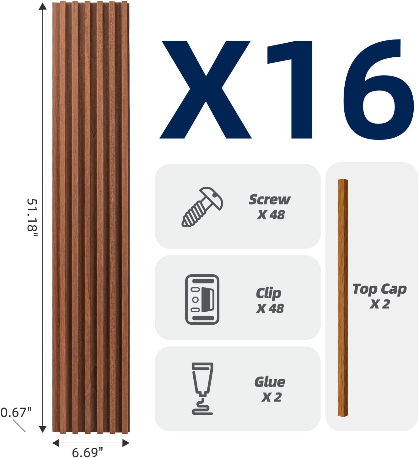 Art3dwallpanels 16 Pack Wood Slat Wall Paneling 51"×6.7" Sound Absorbing 3D Wall Panels for Living Room TV Background Home Office Decor, Teak