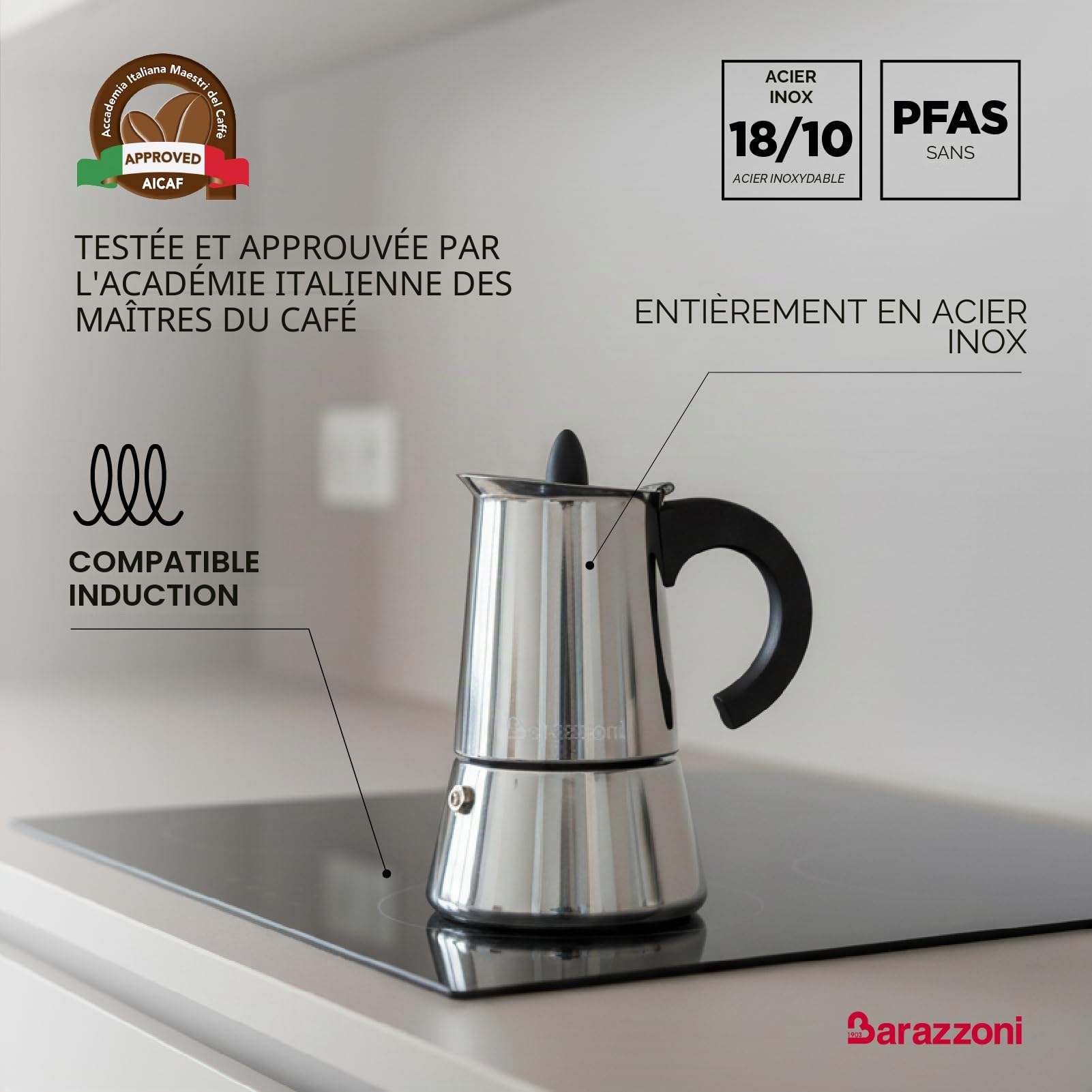 Barazzoni Cafetiére Inox 2 Tz, Adaptée aux étages à induction