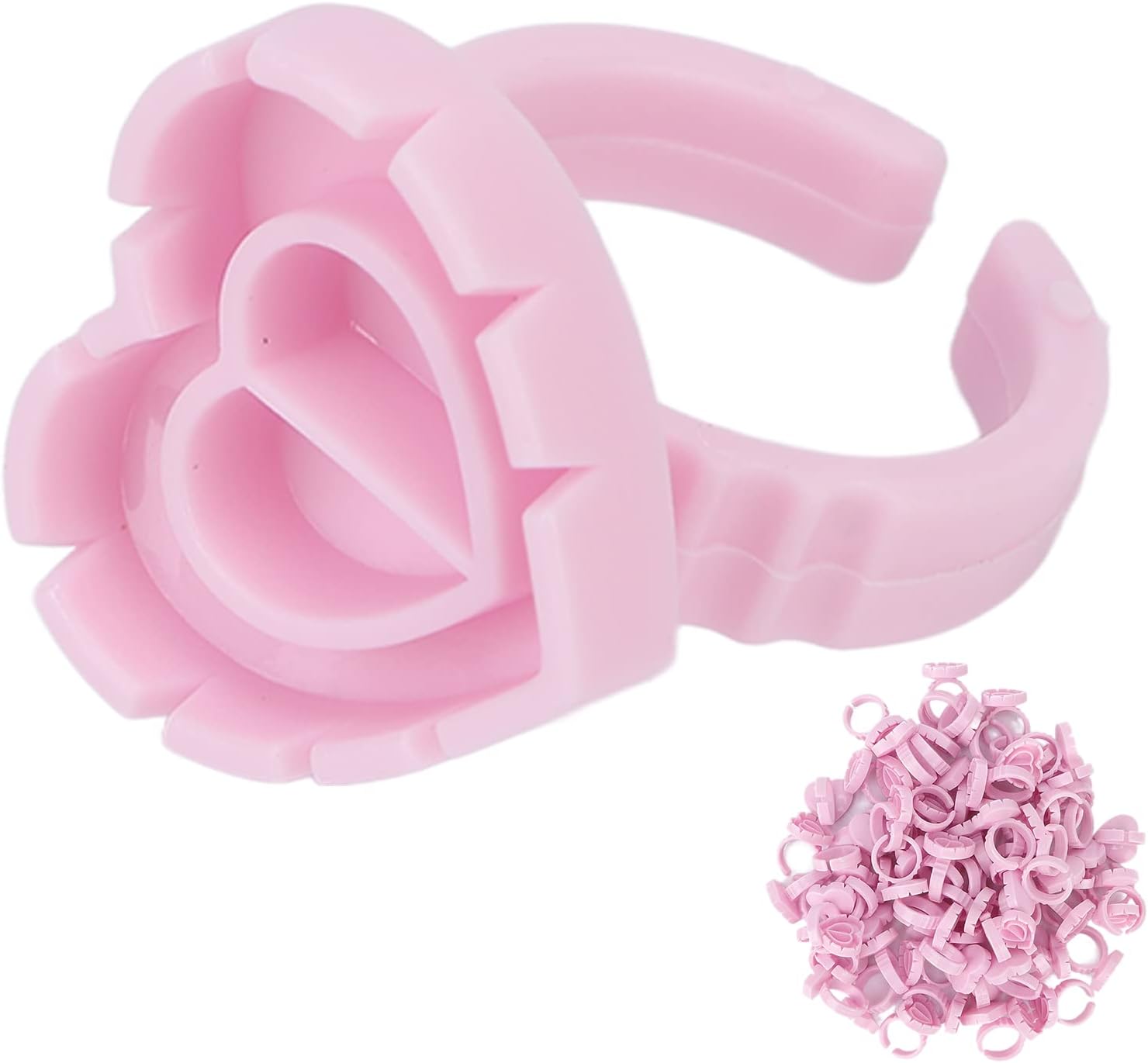 Horoper Lash Glue Rings, 100pcs Disposables Lash Glue Holder Rings Cup Disposables Glue Cups Lash Glue Rings Lovely Heart Shape for Eyelash Extensions ()