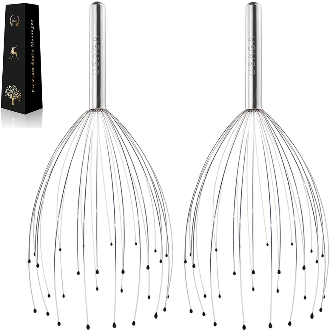 USAGA 28 Fingers Head Massager Scalp Scratcher Head Scratcher for Head Body Relaxing (2-Pack)