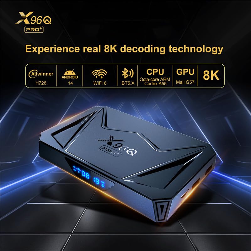 TV Box, X96Q Pro+ Android 14.0 Smart Box 4 GB De RAM 64 GB Emmc H728 CPU De Cuatro Núcleos De 64 bits Arm Corter-A53 Salida 8K BT5.0 2,4 GHz/5 GHz WiFi 1000M LAN Enternet,4gb+64gb
