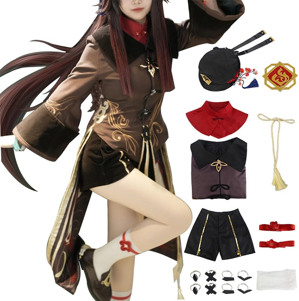 TMSREBU Hu Tao Cosplay Costume Halloween Outfit with Hat for Women