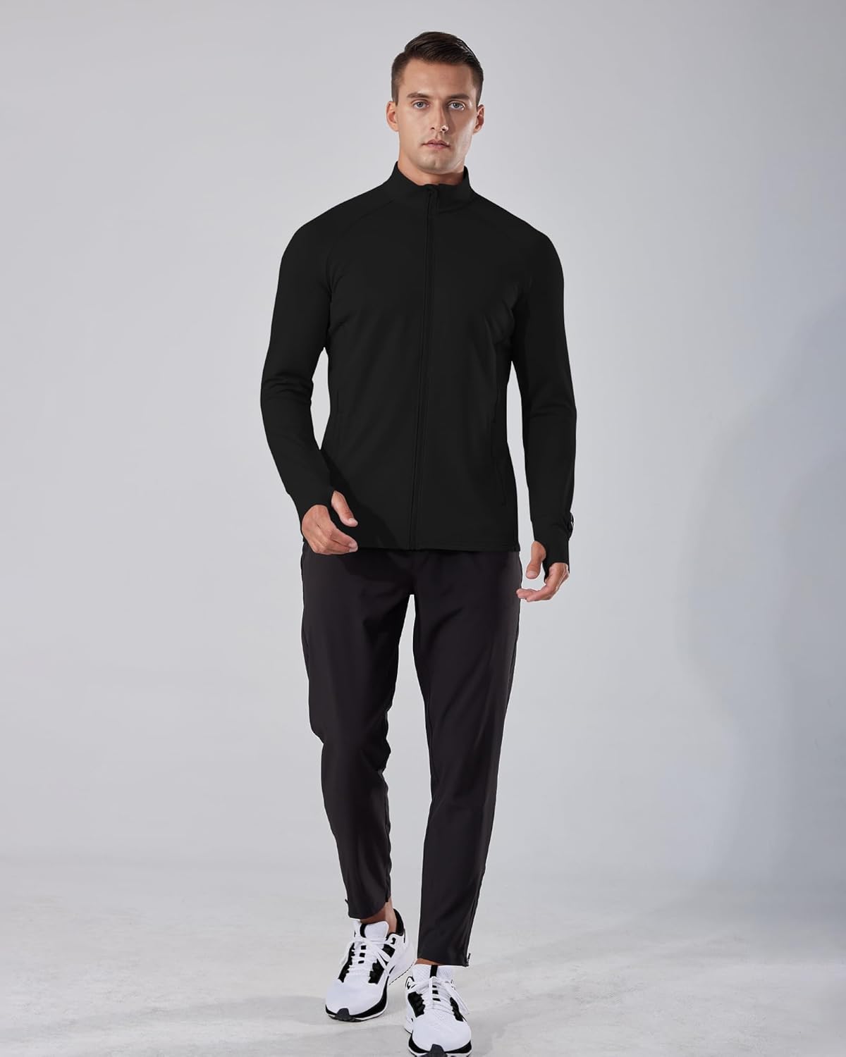 Locachy Men's Lightweight Quick Dry Athletic Jacket Full Zip Stand Collar Running Workout Performance Shirt - Image 7