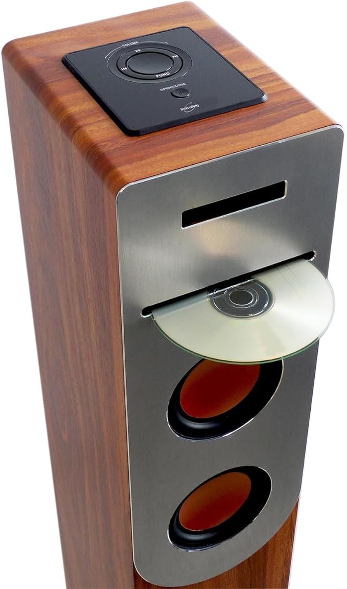 Tour de Son Finition 100W Bois avec Lecteur CD, Bluetooth, FM et USB, Télécommande, Colonne, Jeux lumières Bagues LED en Cadeaux