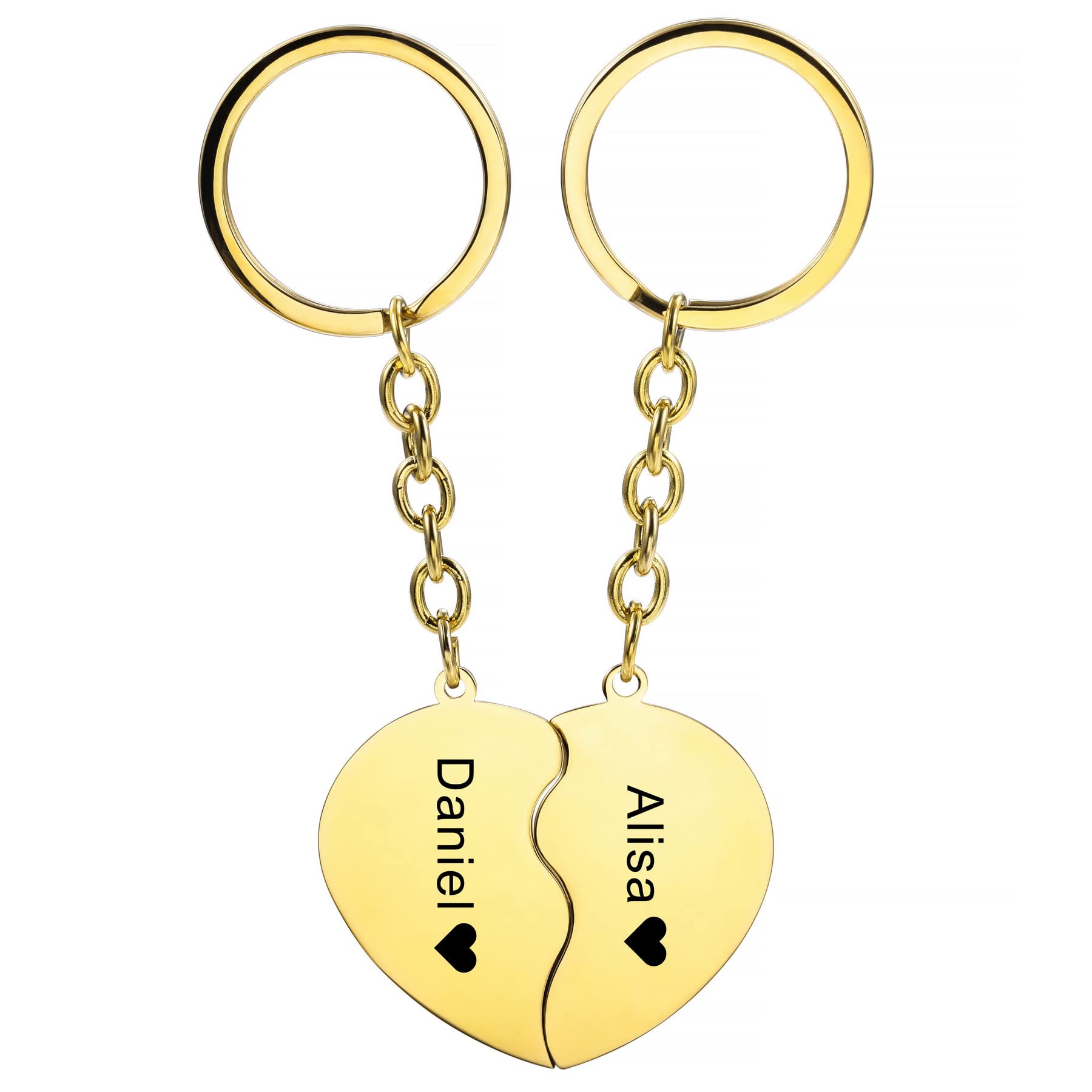 MeMeDIY Personalized Couple Keychain Set Custom Engraving Name/Date for Women Men Boyfriend Girlfriend Stainless Steel Matching Heart Puzzle Charm Keyring Lover Gift(Gold)