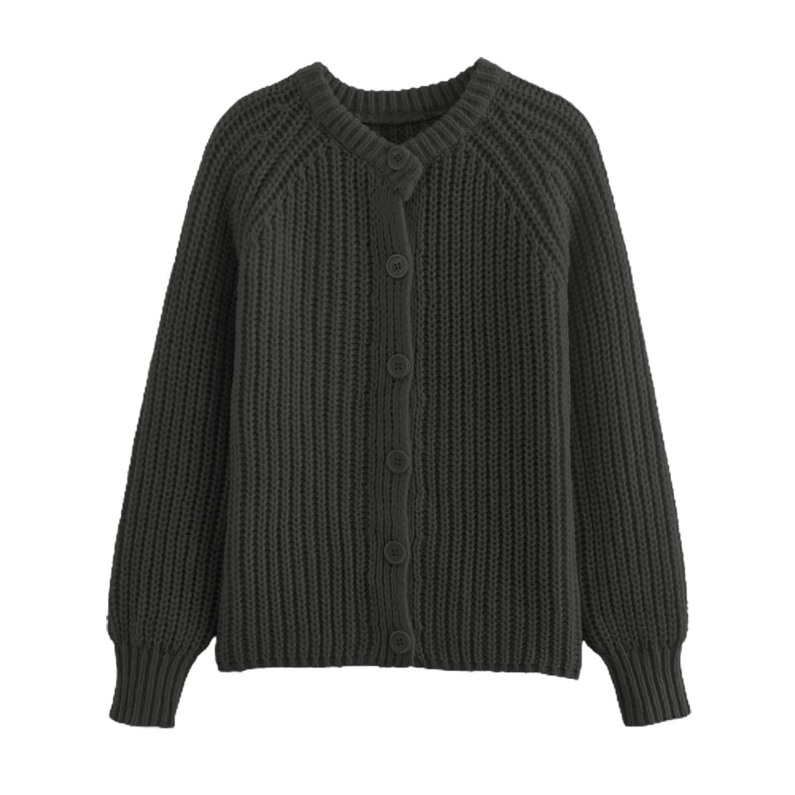 Generisch Feinstrickjacke Damen Einfarbige Strickjacke mit Langen Ärmeln und Knopfleiste für Damen Pulloverjacke für Herbst und Winter