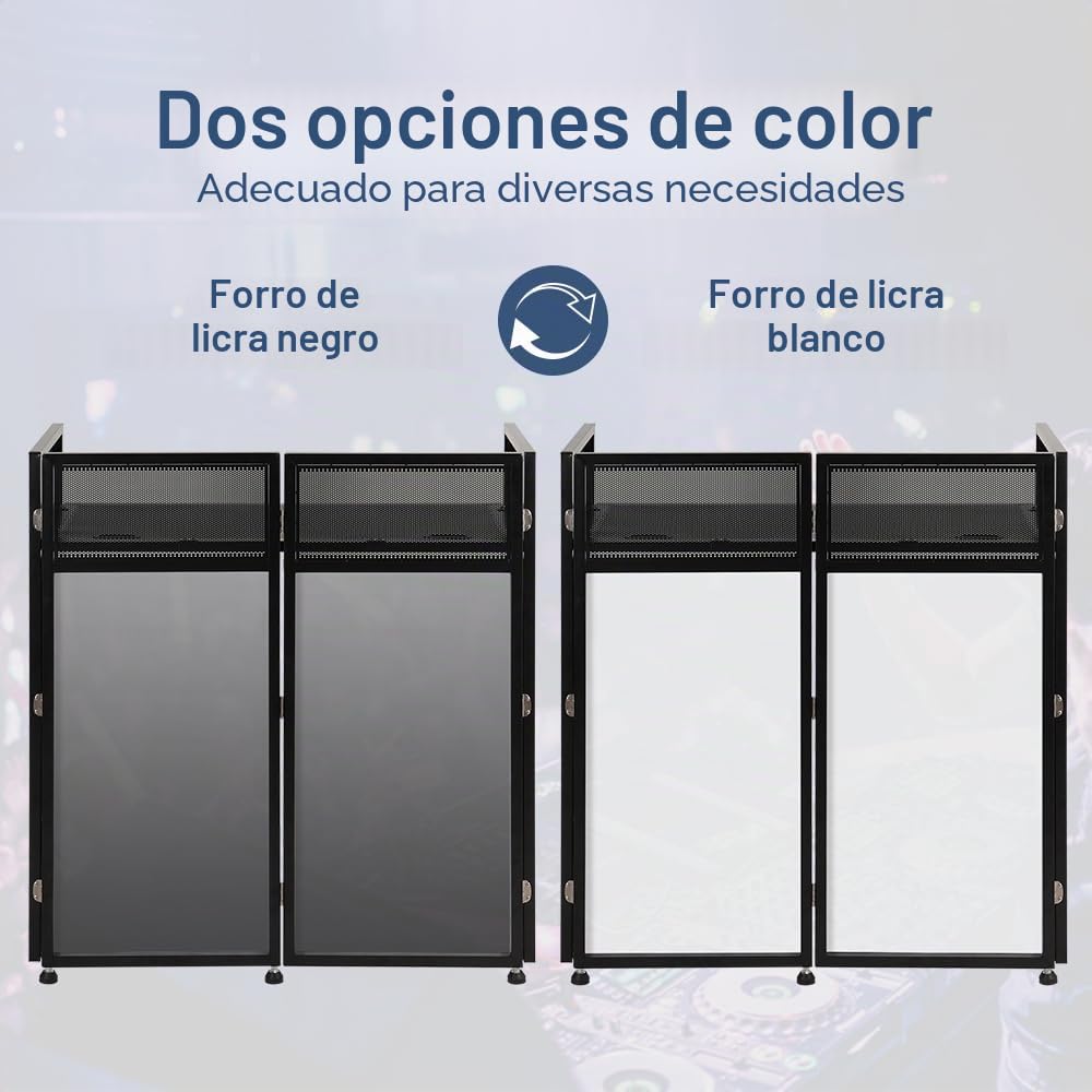 SMONTER mesa DJ plegable móvil y abatible, cabina de DJ con revestimiento negro y blanco, soporte de DJ ajustable en altura y cabina de DJ (105 cm L x 51 cm A x 117 cm H), equipo de DJ para