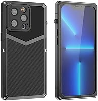 Vista 1 de HUALIMEI Funda de lujo para iPhone 13 Pro 6.1, funda de teléfono de fibra de carbono, armadura protectora militar con protector de pantalla
