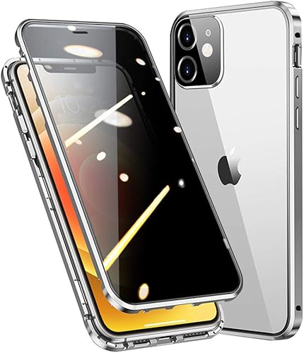 Miniatura 2 de HENGHUI Funda antimiradas con cerradura para iPhone 13 Pro Max, funda magnética de vidrio con protector de lente de cámara integrado, protector de