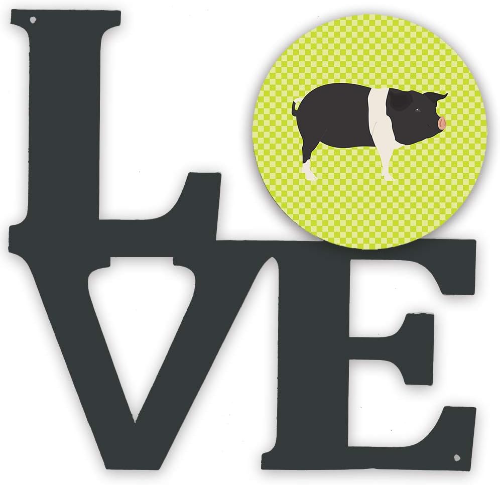 Caroline's Treasures BB7765WALV Hampshire Pig Green Metal Wall Artwork Love Indoor Outdoor Art Decor Patio, Bathroom, Kitchen Colorful Aluminum and Black Steel Sculpture