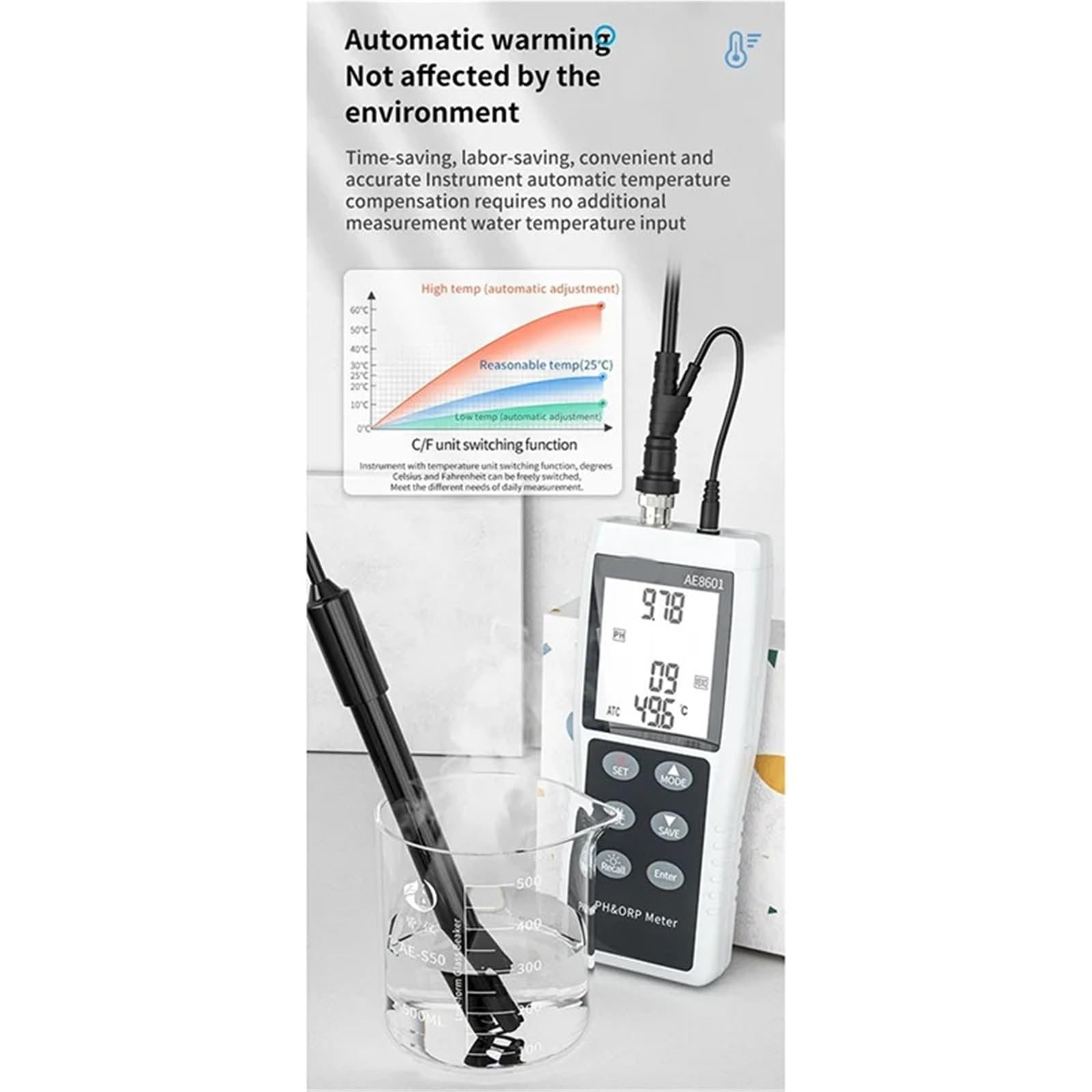 Misuratore di PH Portatile, rilevatore di Test di PH for Test di qualità Acqua, Protezione Ambientale, Gamma 0,0~14,00