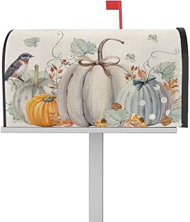 Mailbox Cover Magnetic Pumpkin Fall Thanksgiving Harvest Mailbox Covers Standard Size 21x18in,Mailbox Covers Wrap Post Letter Box Cover for Garden Yard Outdoor Decor Maple Leaf Bird Retro Linen