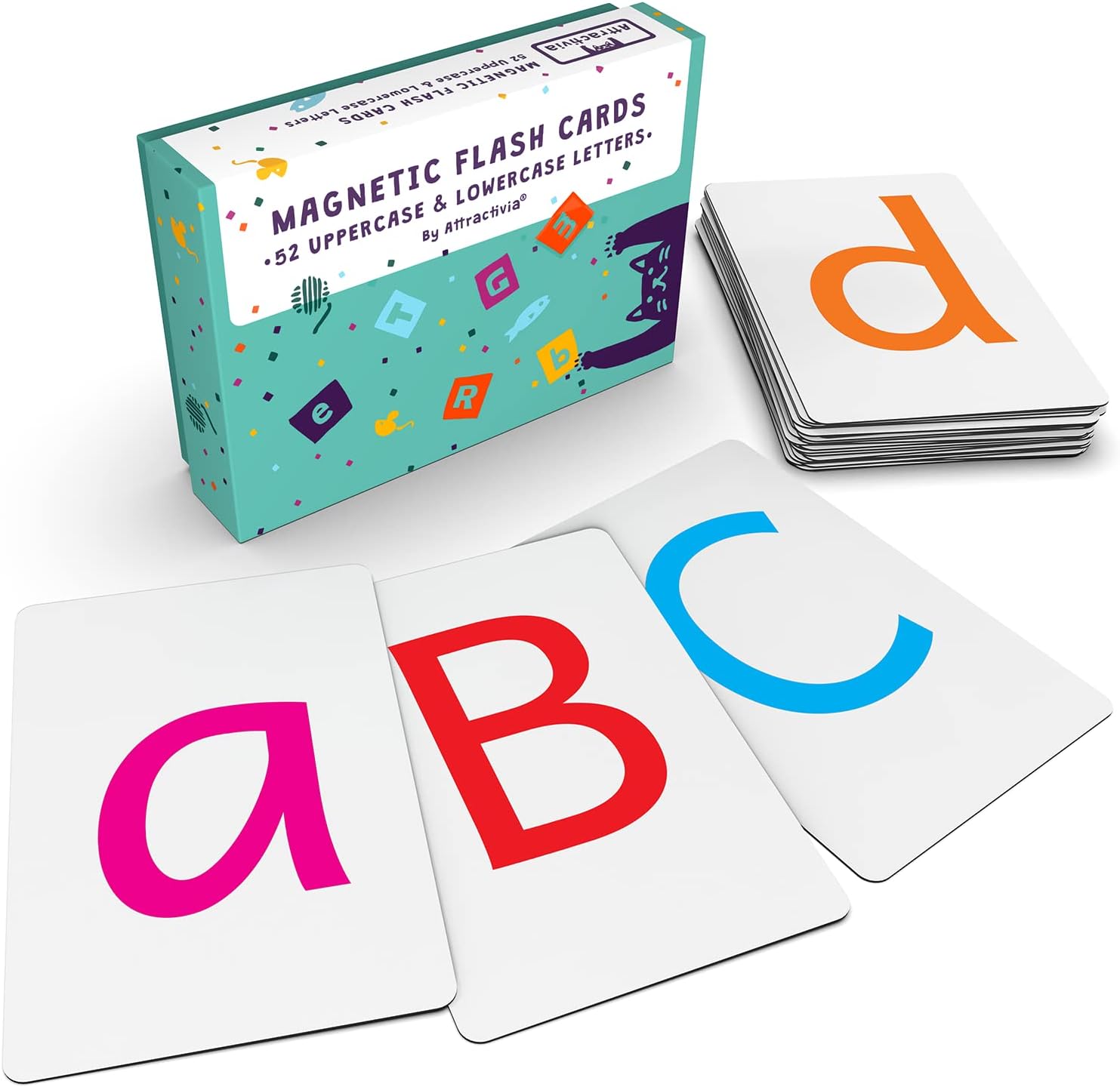Attractivia Magnetic Big Alphabet ABC Flash Cards - 52 Sturdy Uppercase & Lowercase Large Letters, Colored - for Classroom Teachers, Homeschool, ESL, Kids and Adults