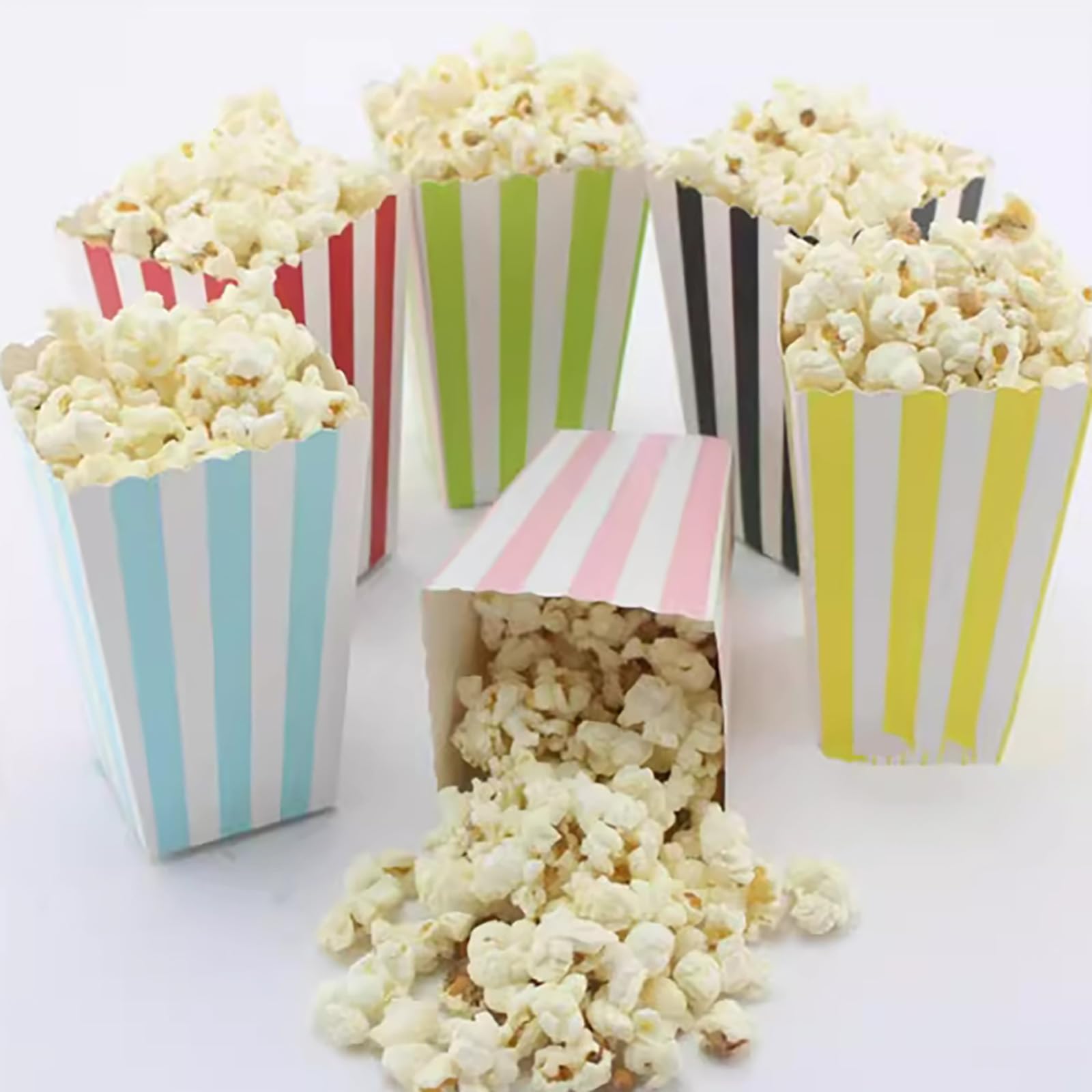 Crystallove 24 szt. papierowych pudełek na popcorn w paski na artykuły imprezowe (różowe)