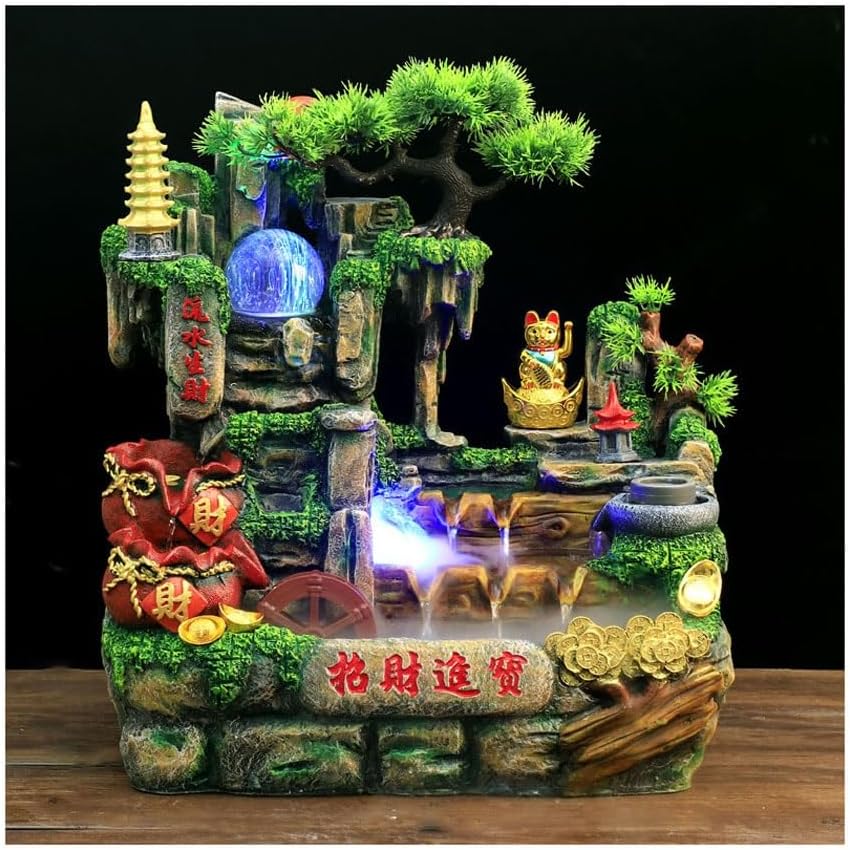 Office Fountain Tabletop Fountain Rockery Water Fountain Modern Simple Resin Crafts Desktop Office Decoration Fish Tank Water Fountain Decor (A)