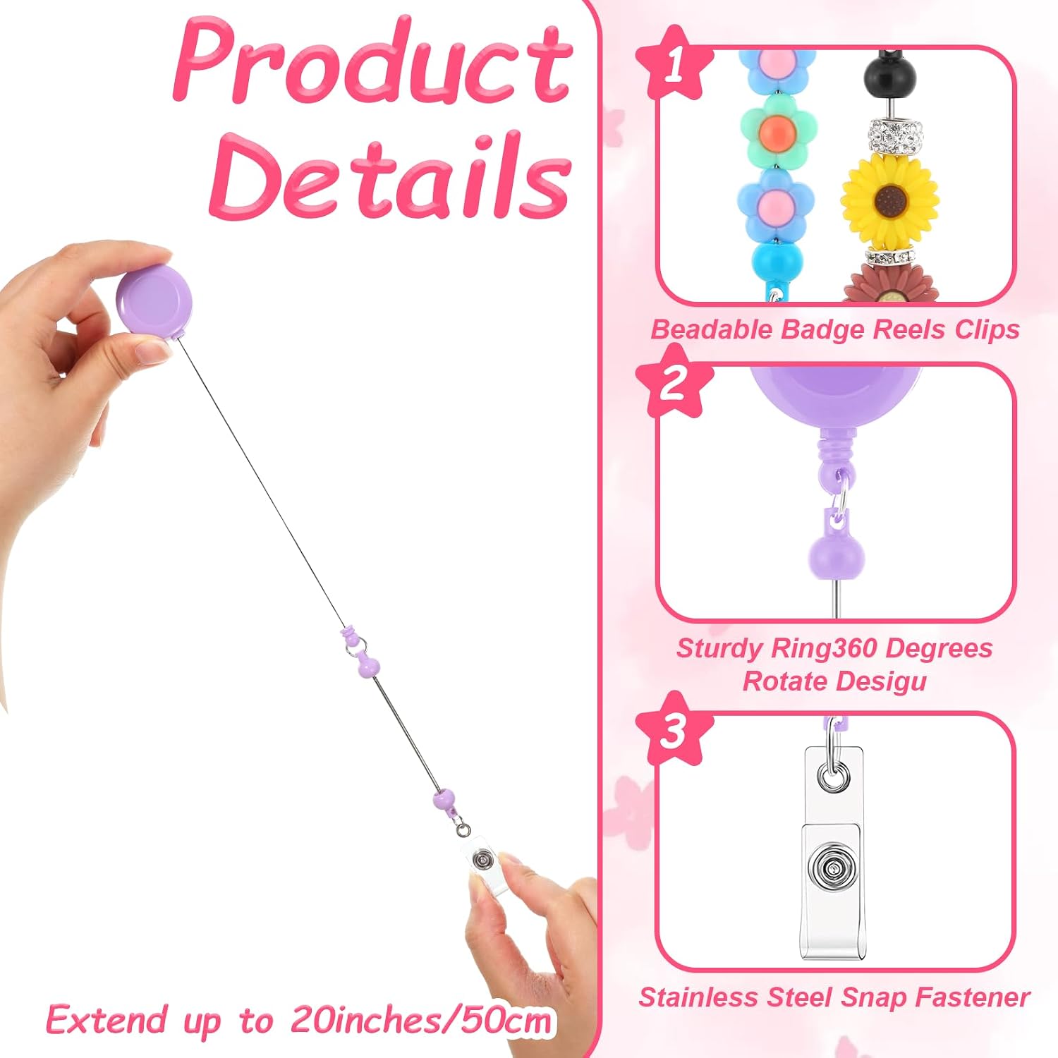50 Pcs Beadable Badge Reels Retractable Badge Holder Bulk Blank Bar ID Name Badges Reels with Belt Clip Beadable Items for ID Name DIY Gift for Nurse, Teacher, Office, Colorful