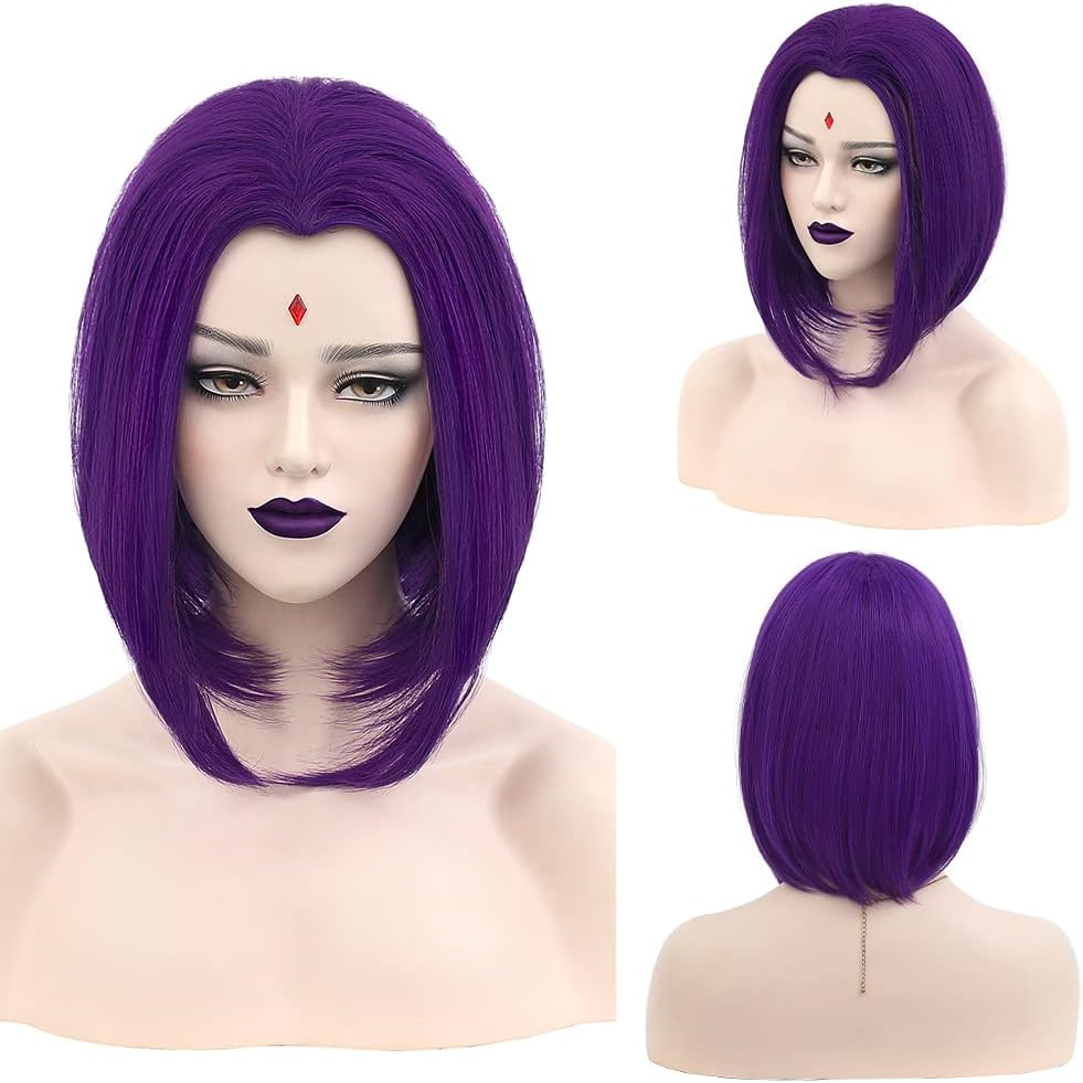 Purple Short Wig Cosplay Short Bob Wig Purple Halloween Costume Wigs For Women