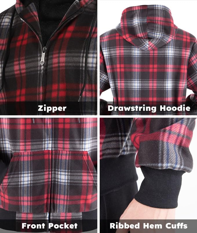 Image of TanBridge Plaid Flannel Hoodie Sherpa Fleece Lined Shirt Jacket Cotton Hoodies Zip Up Winter Warm Coat