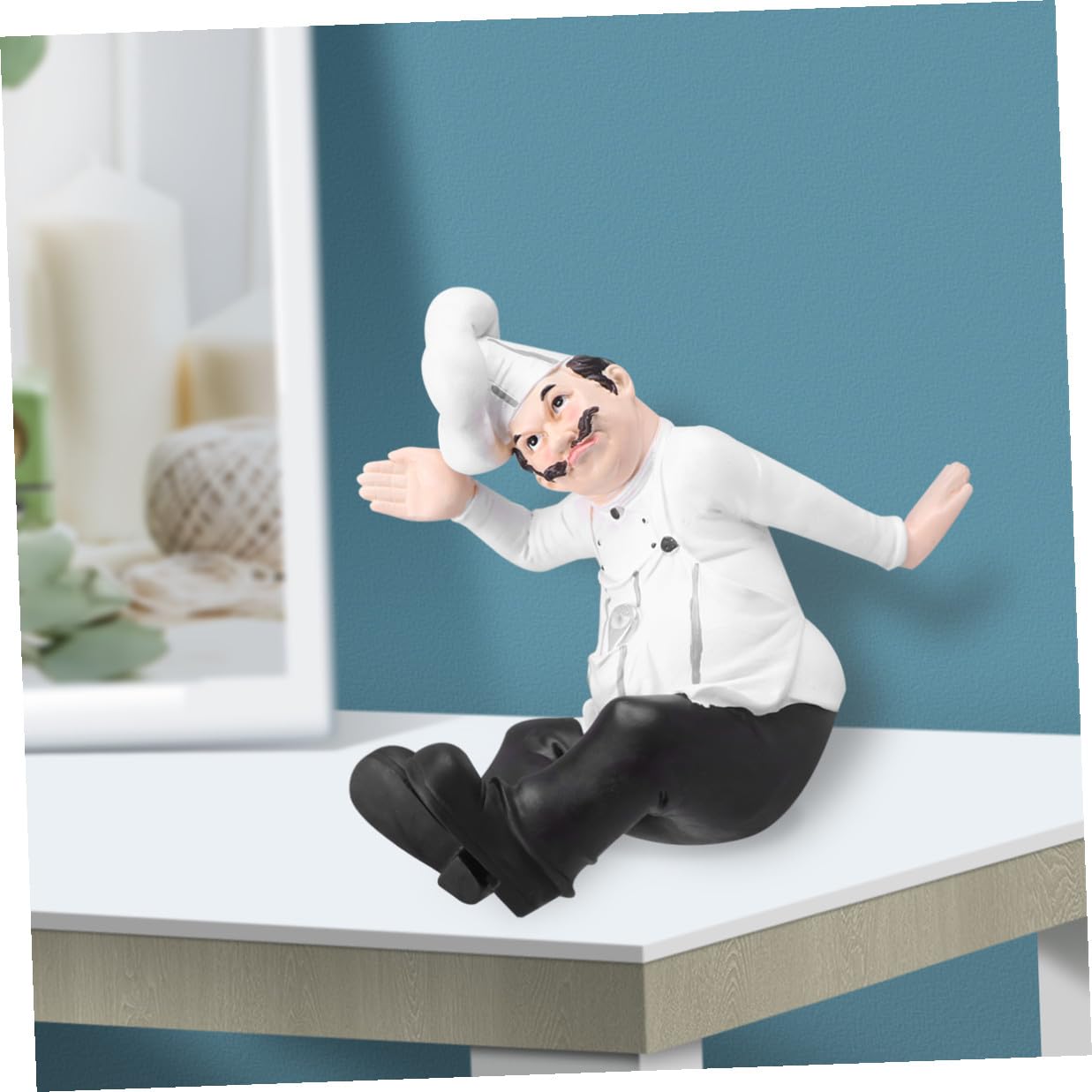 Lurrose Statuetta da Chef in Resina Europea Ornamento da Cucina Decorativo Stabile per Casa Bar Ristorante e Panetteria Scultura Modellata a Mano per Decorazione Tavolo