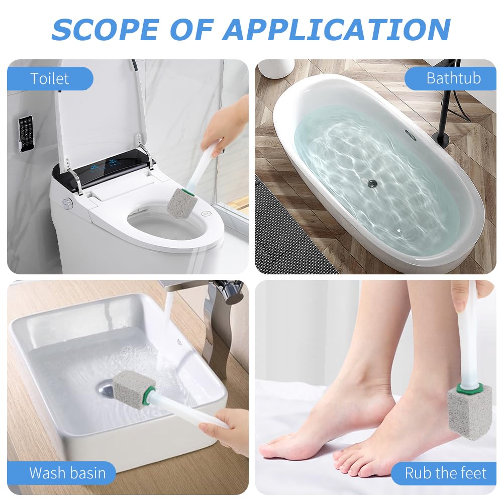 CALIDAKA 10 piezas de piedra pómez de inodoro con mango largo limpiador de inodoros, varita, repuesto de varita pómez, bloque de piedra pómez, herramienta de limpieza profunda para piscina, baño,