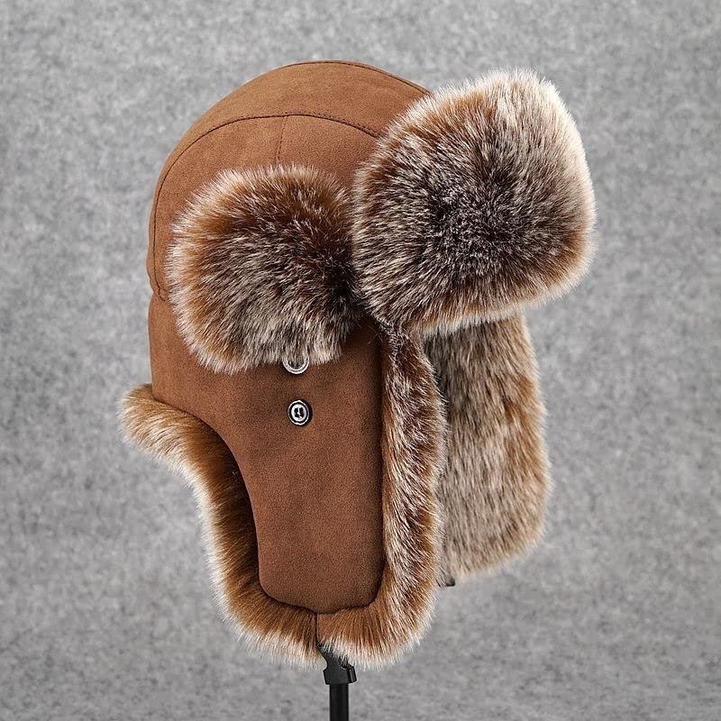 Cappello da trapper invernale unisex da uomo Cappello caldo da donna Spessa morbida protezione per le orecchie con paraorecchie in morbida pelliccia sintetica per pattinaggio all'aperto, sci o